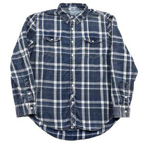 True Grit Button Down Shirt Mens Large Blue Plaid w/ Pockets 100% Cotton